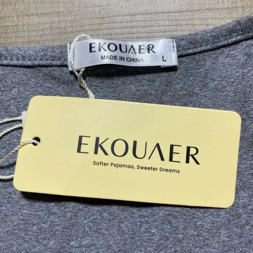 Ekouaer Womens Short Sleeve Pajama Top With Built In Tank Size Large‎ Gray
